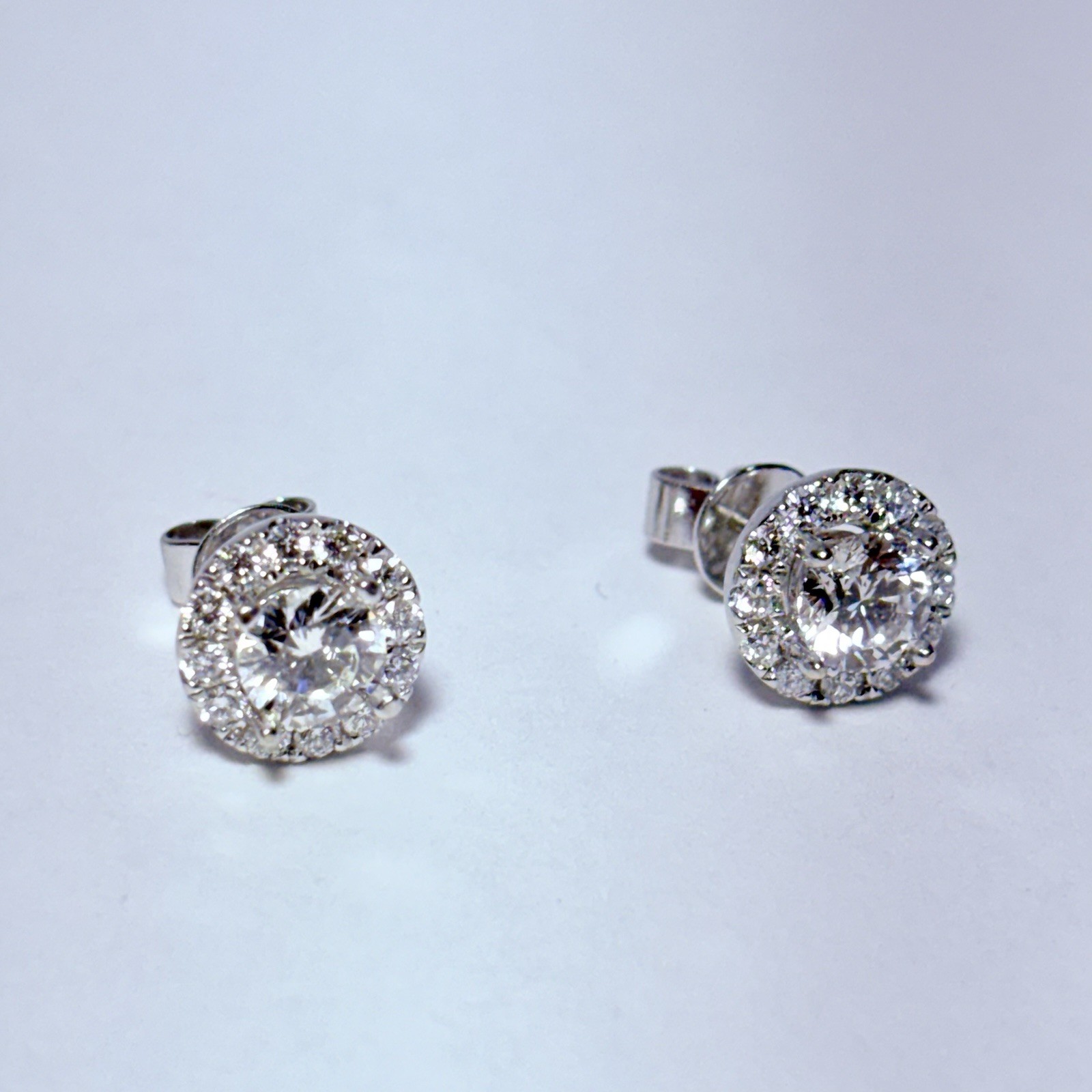 GG Certified 18K White Gold 1.0ctw G-H VS Diamond .35ctw Halo Stud Earrings 2.8g