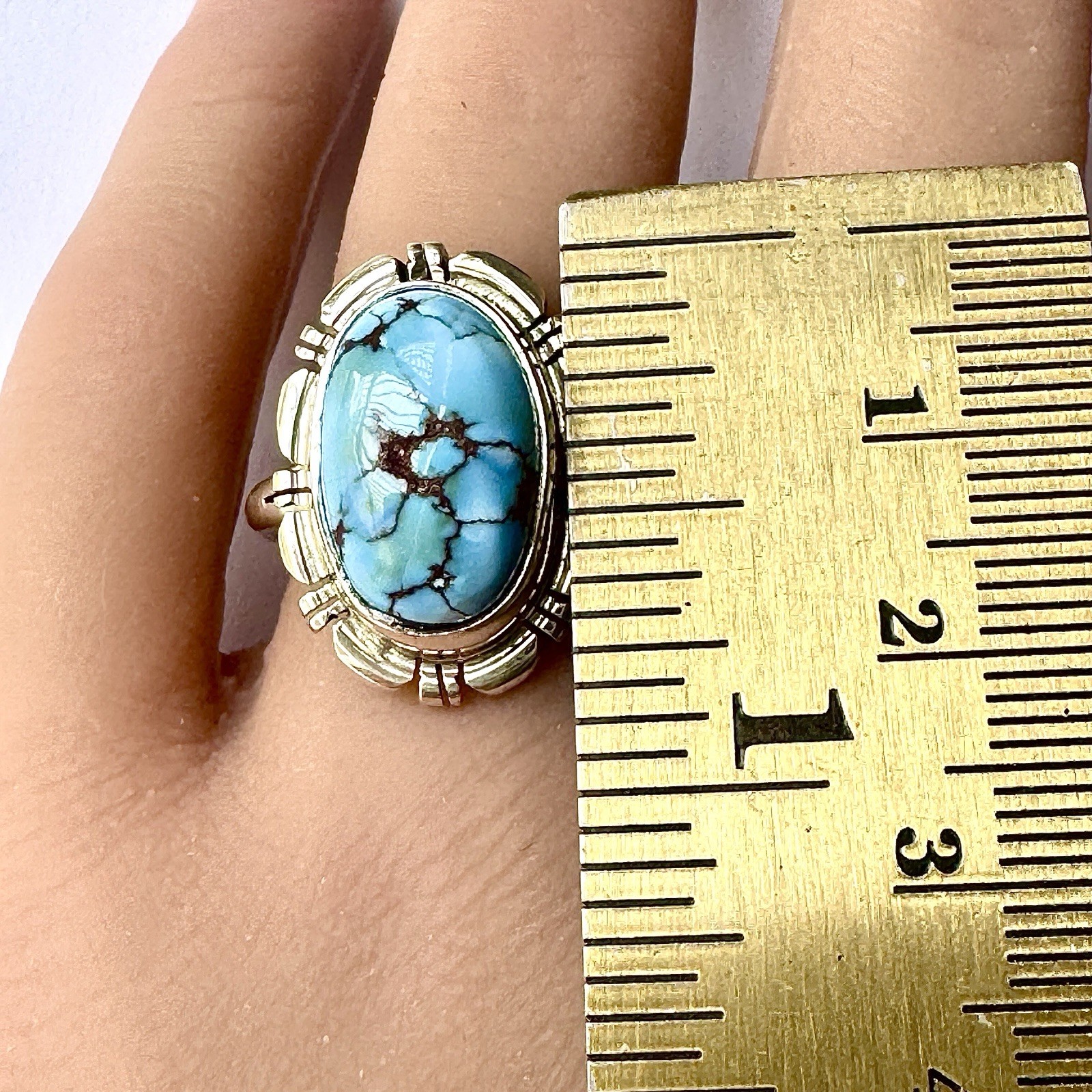 Navajo Blue Golden Hills Turquoise Ring Sz 9 Sterling Norvin Johnson Shine