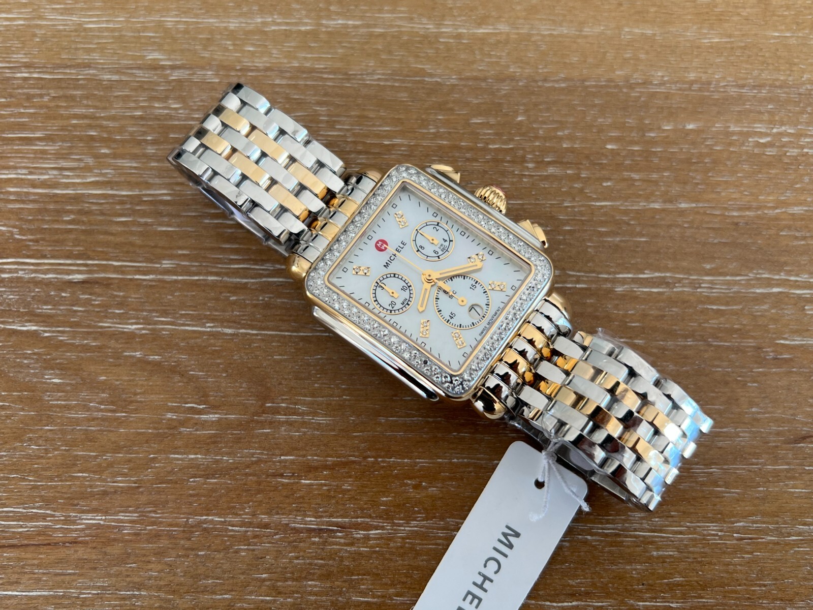 New Michele Deco Diamond Gold Two-Tone MOP Diamond Dial watch MWW06A000776