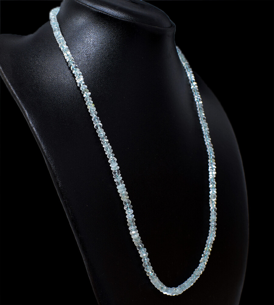 60.00 Cts Natural Blue Aquamarine Round Shape Untreated Beads Necklace NK 28E51