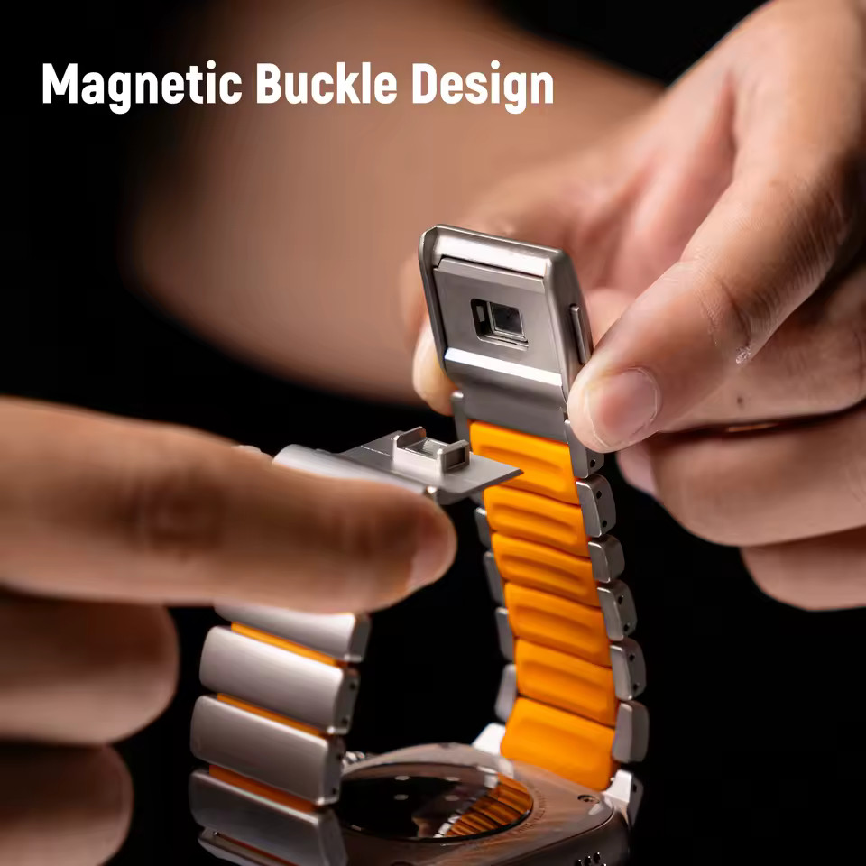 Magnetic Titanium Rubber Metal Band For Apple Watch Ultra3 49mm 11 10 9 8 7 6 SE