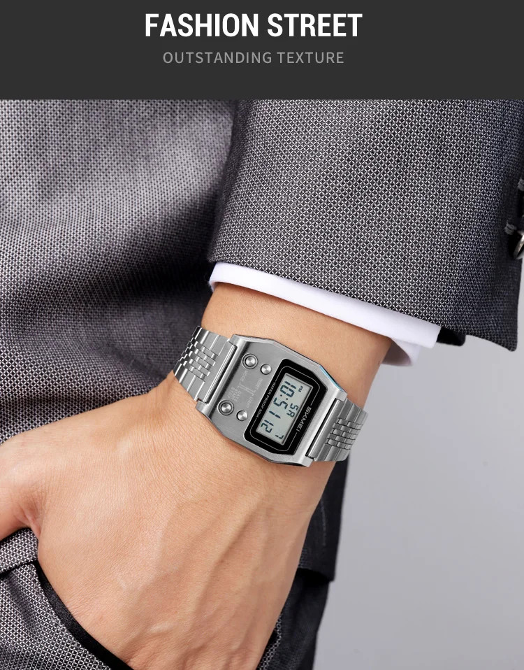 SKMEI 2460 Men’s Sports Waterproof Digital Watch Stainless Steel Luxury Retro LE