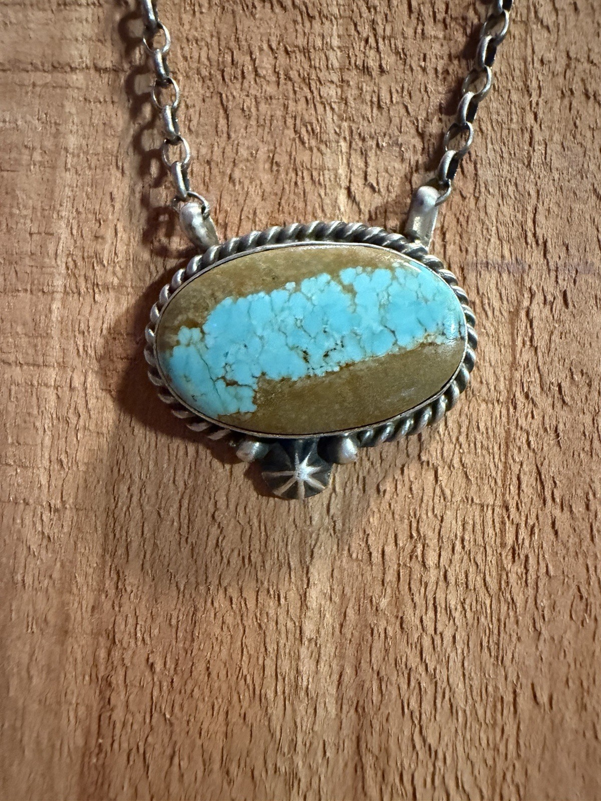 Johnny Dixon Navajo Handmade Signed 925 Silver Royston Ribbon Turquoise Necklace