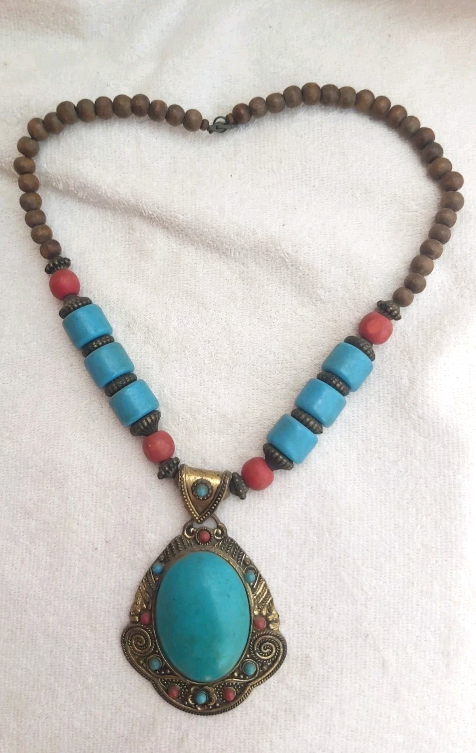 Vintage Berber Turquoise Pendant Necklace Ethnic Tribal Boho Statement Jewelry