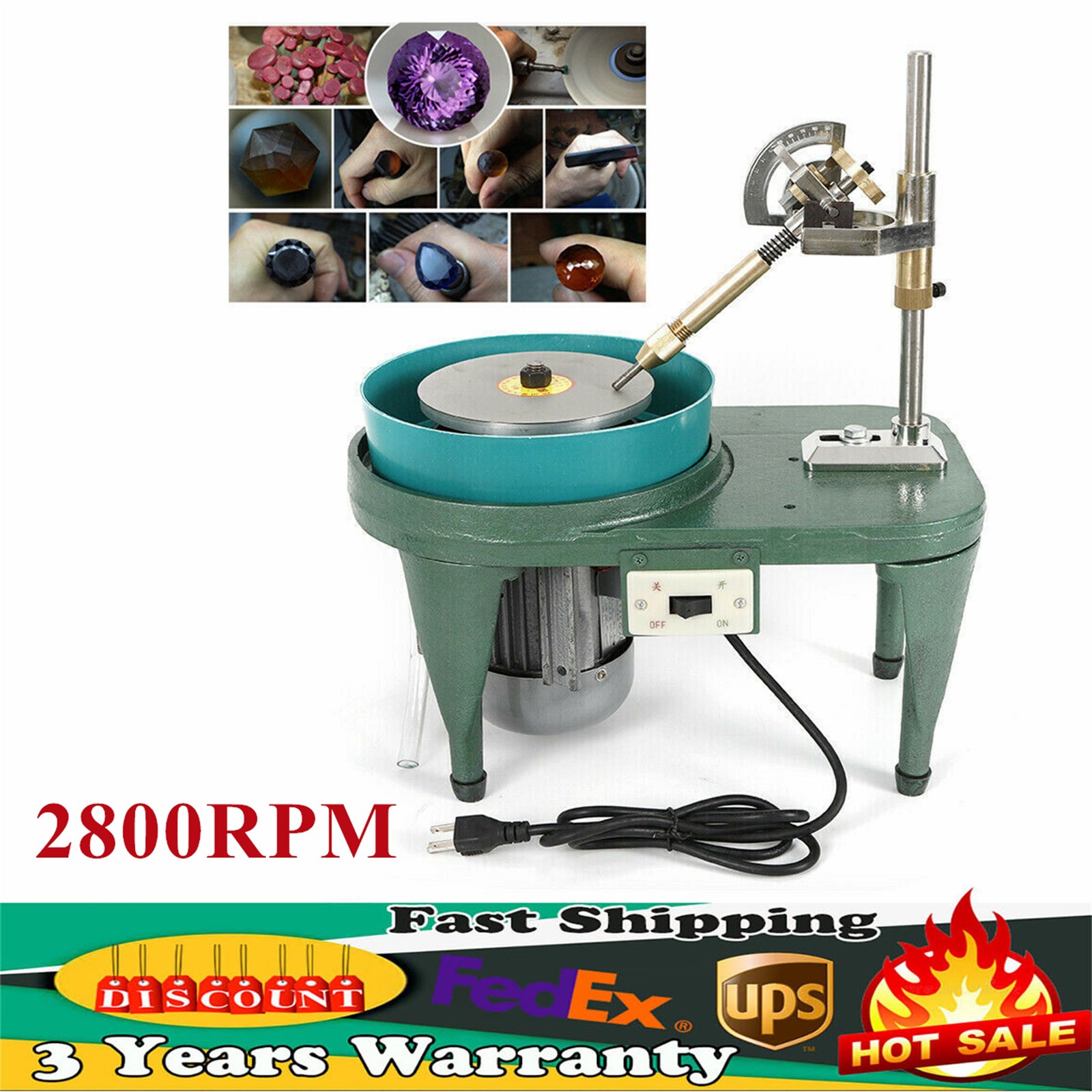 2800RPM Gemstone Grinding Jewelry Lapidary Cutting Polisher Gem Faceting Machine