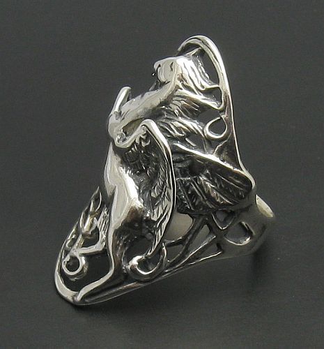 Genuine Long Sterling Silver Ring Pegasus Solid Hallmarked 925 Handmade