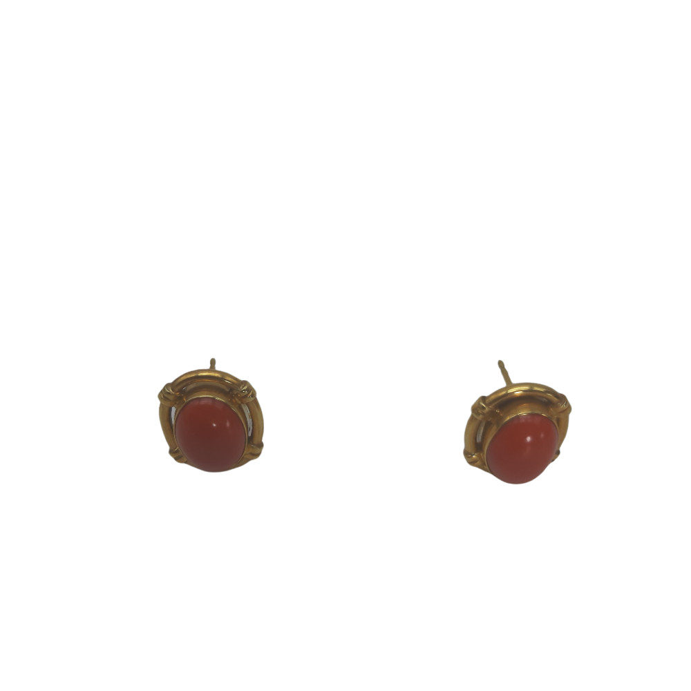 Orecchini Cabochon Corallo, Oro 750, 734E Liverino Basilio