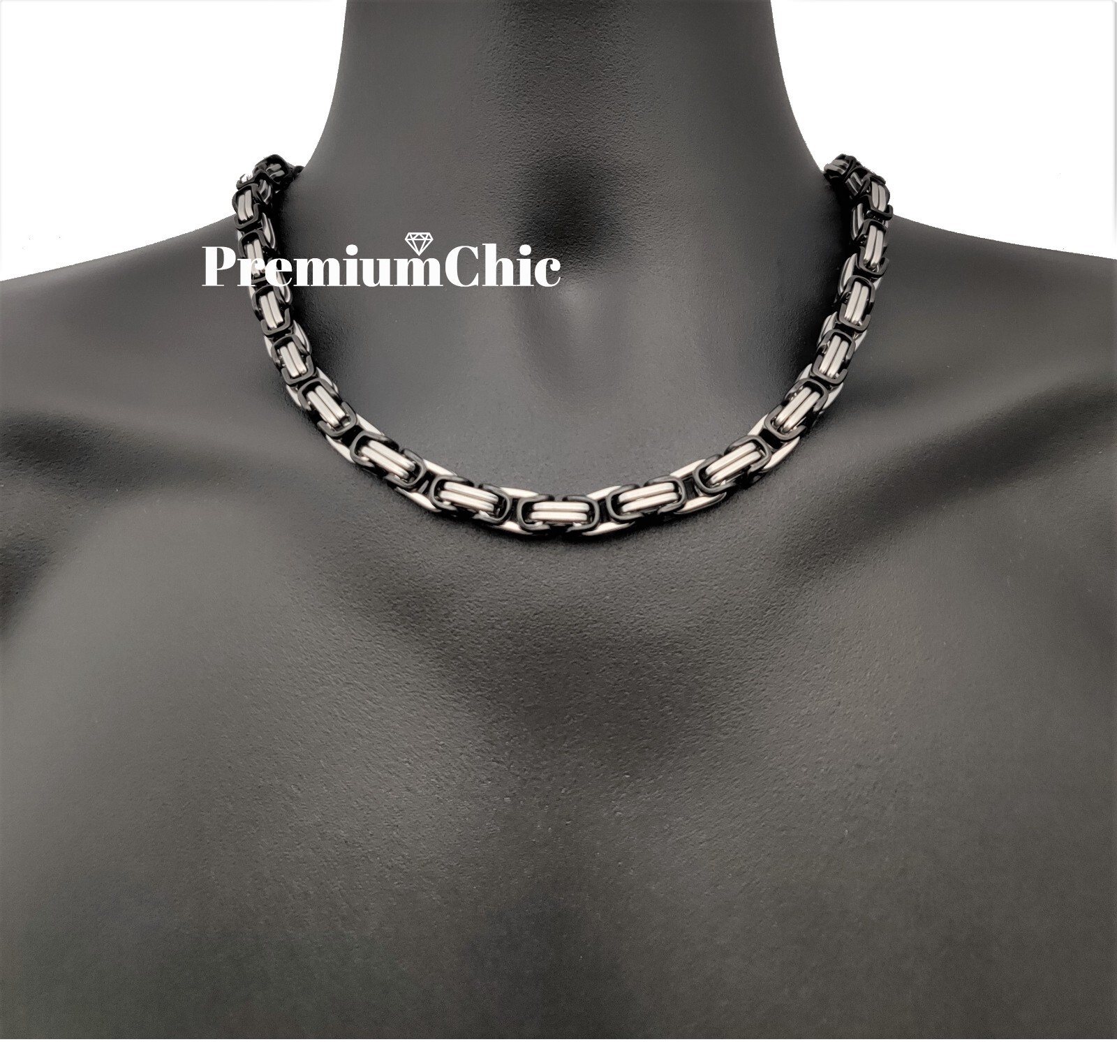 18″-30″ Stainless Steel 8MM Silver/Black Plated Byzantine Box Necklace Mens