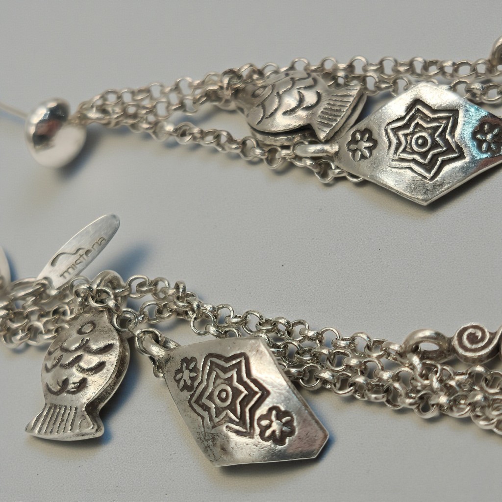 ​Vtg Misteria Sterling Silver Earrings 3.25 Long Shoulder Duster Fish Charms 19g