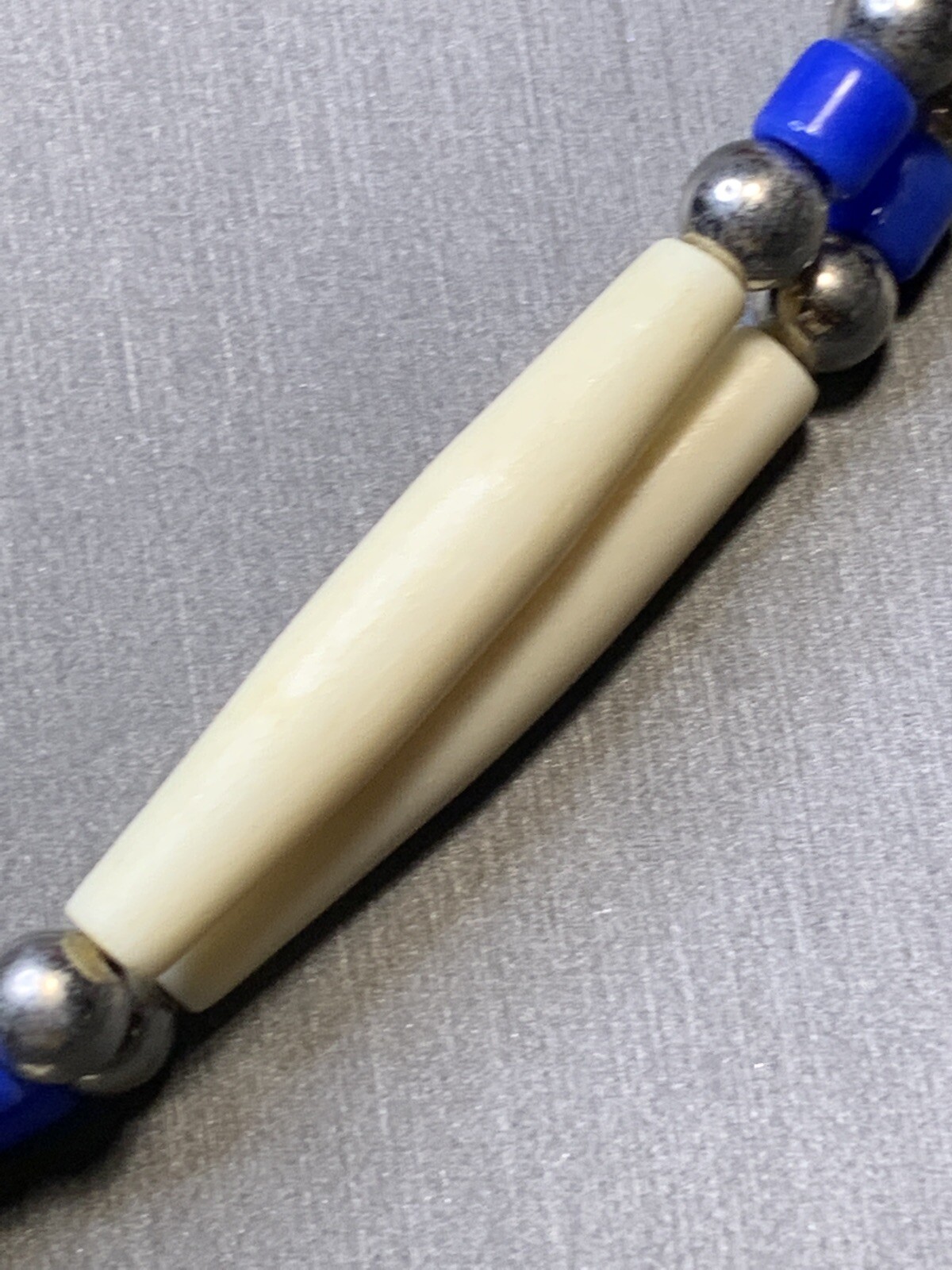 Signed DS Native American Blue Leather beaded tie on choker necklace