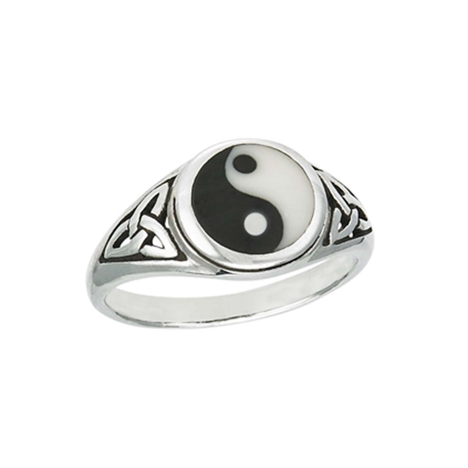 Yin Yang with Celtic Triquetra 925 Solid Sterling Silver Ring Size 6 7 8 9 10