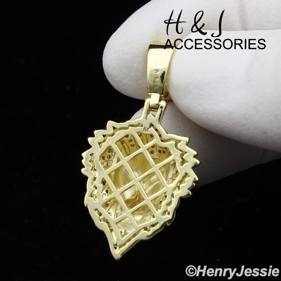MEN 925 STERLING SILVER BLING MOISSANITE GOLD PLATED 3D LION FACE PENDANT*AGP559