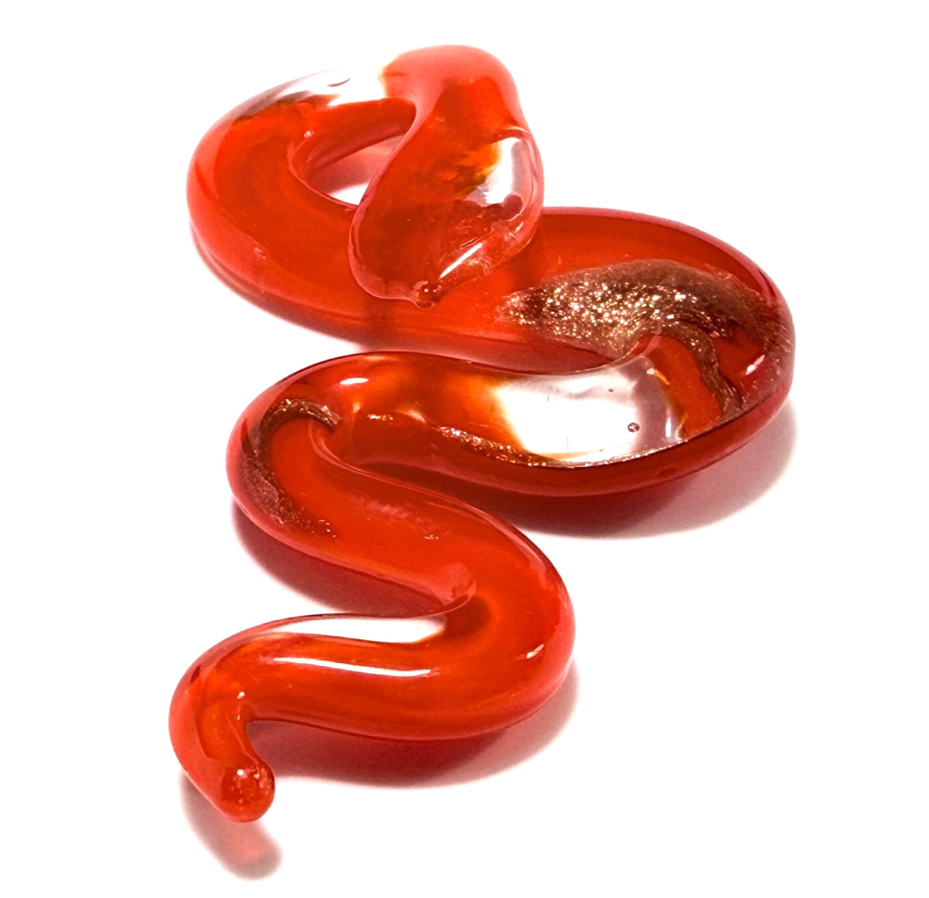 Red Lamp Work Snake with Gold Aventurina Art Glass Pendant 2 1/2 inches EUC