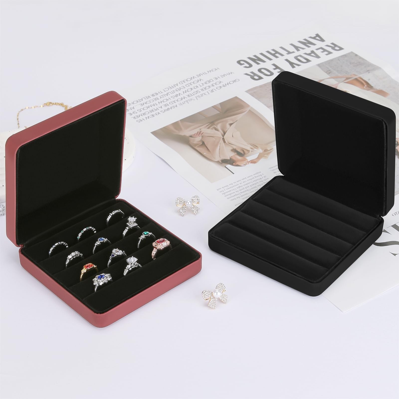 KUKUVR Ring Storage Organizer Box 4.7*4.5*1.8 inches (12*11.5*4.5 cm), Black