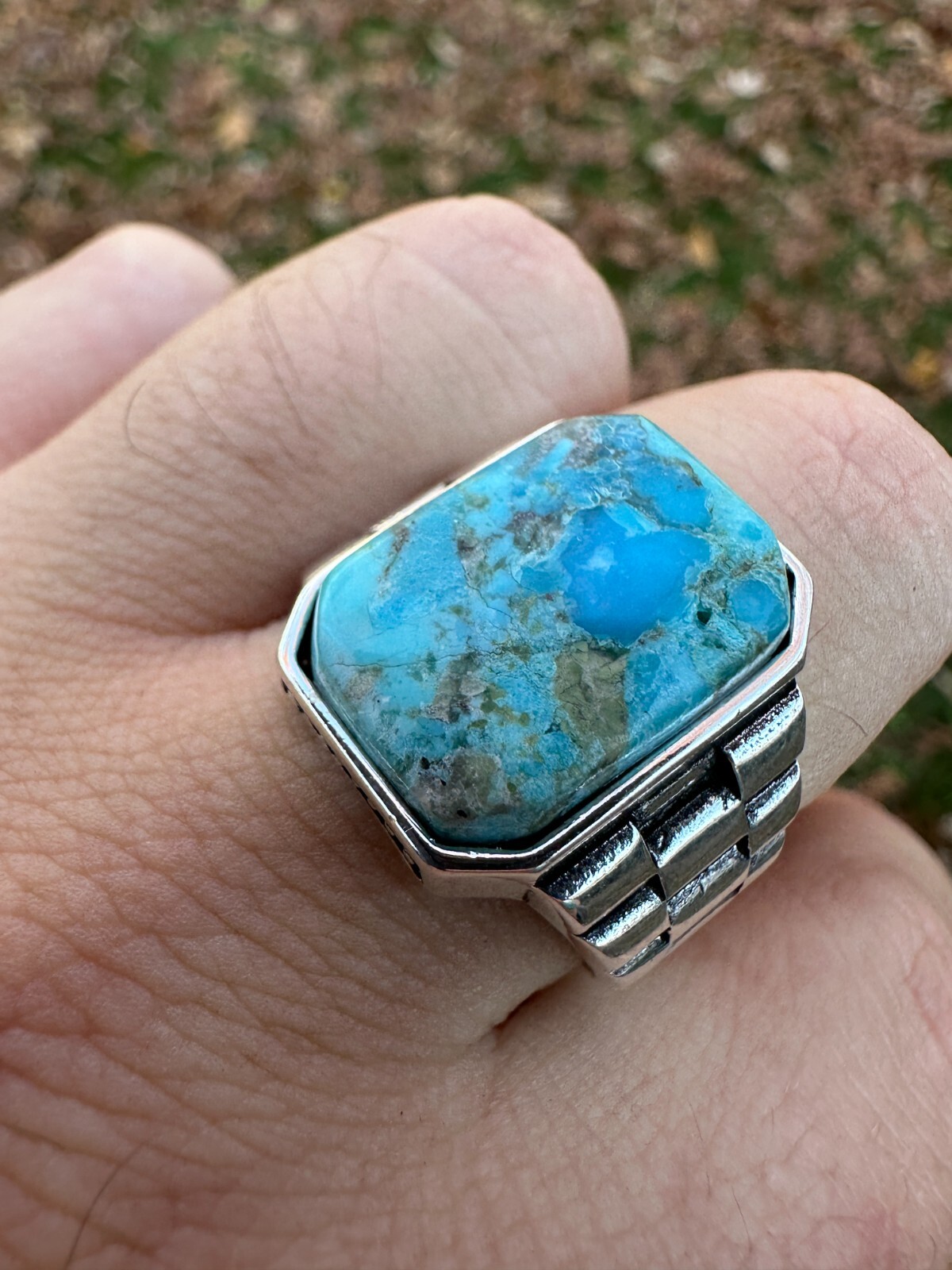 Mens Real Solid 925 Silver Blue Turquoise Natural Native American Gemstone Ring