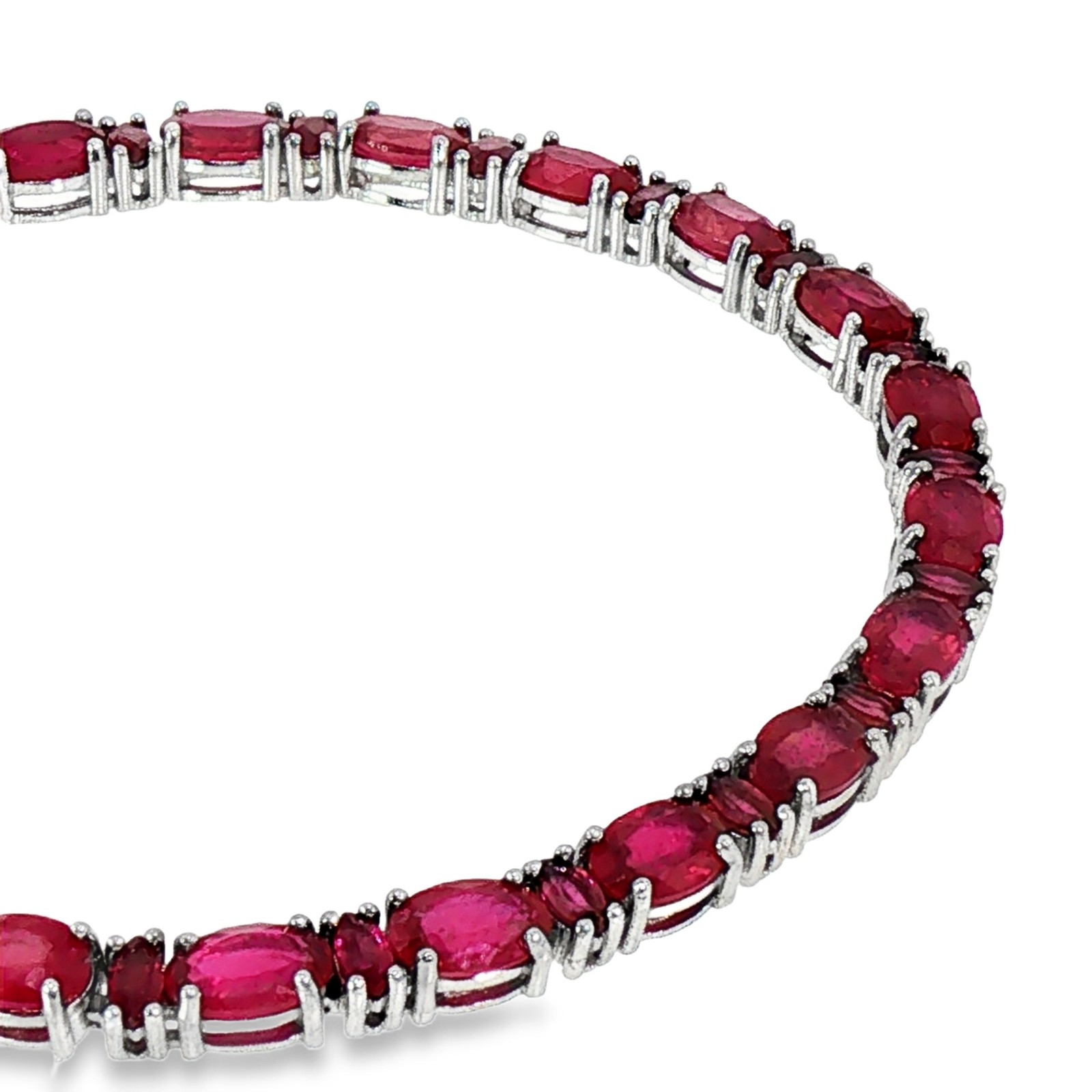 925 Sterling Silver Natural Ruby Gemstone Bracelet Oval Marquise Top Blood Red