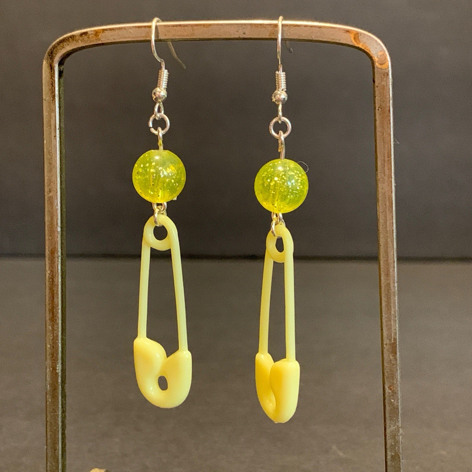 Baby Shower Gift Earrings Handmade Yellow Safety Pin Gender Reveal Cute Toy
