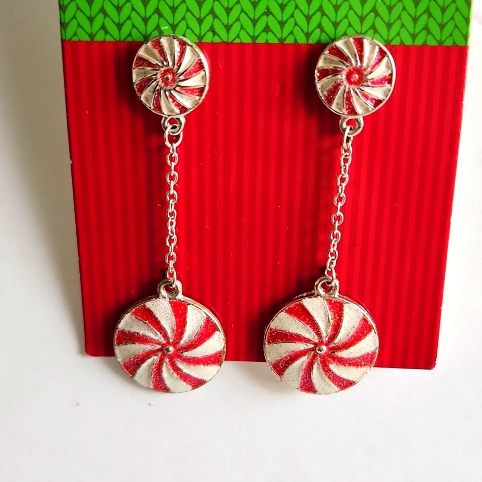 Beautiful Red/White Peppermint Christmas Candy Hook Drop Dangle