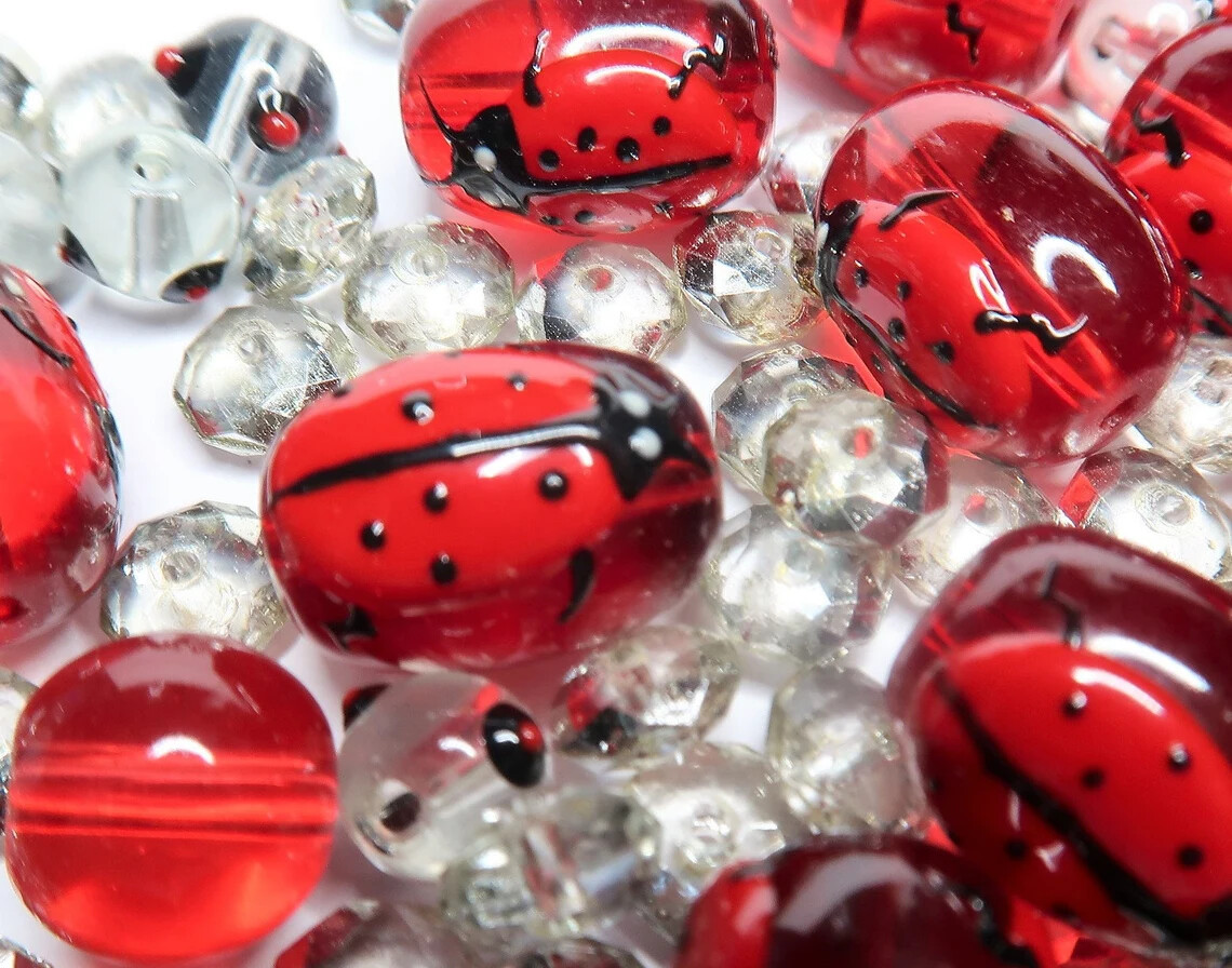 Ladybug Beads Glass Beads For Bracelet Making Garden Lucky 13mm RED Oval 20 pcs