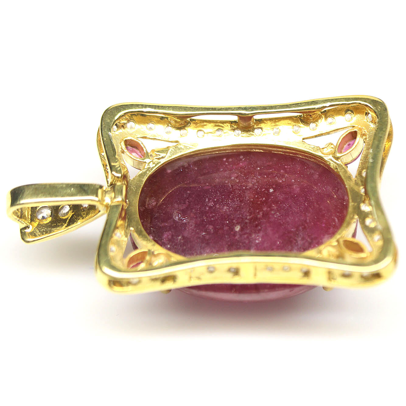 Gemstone Heated 21 x 28 mm. Red Ruby & White Zircon Pendant 925 Silver 18K Gold