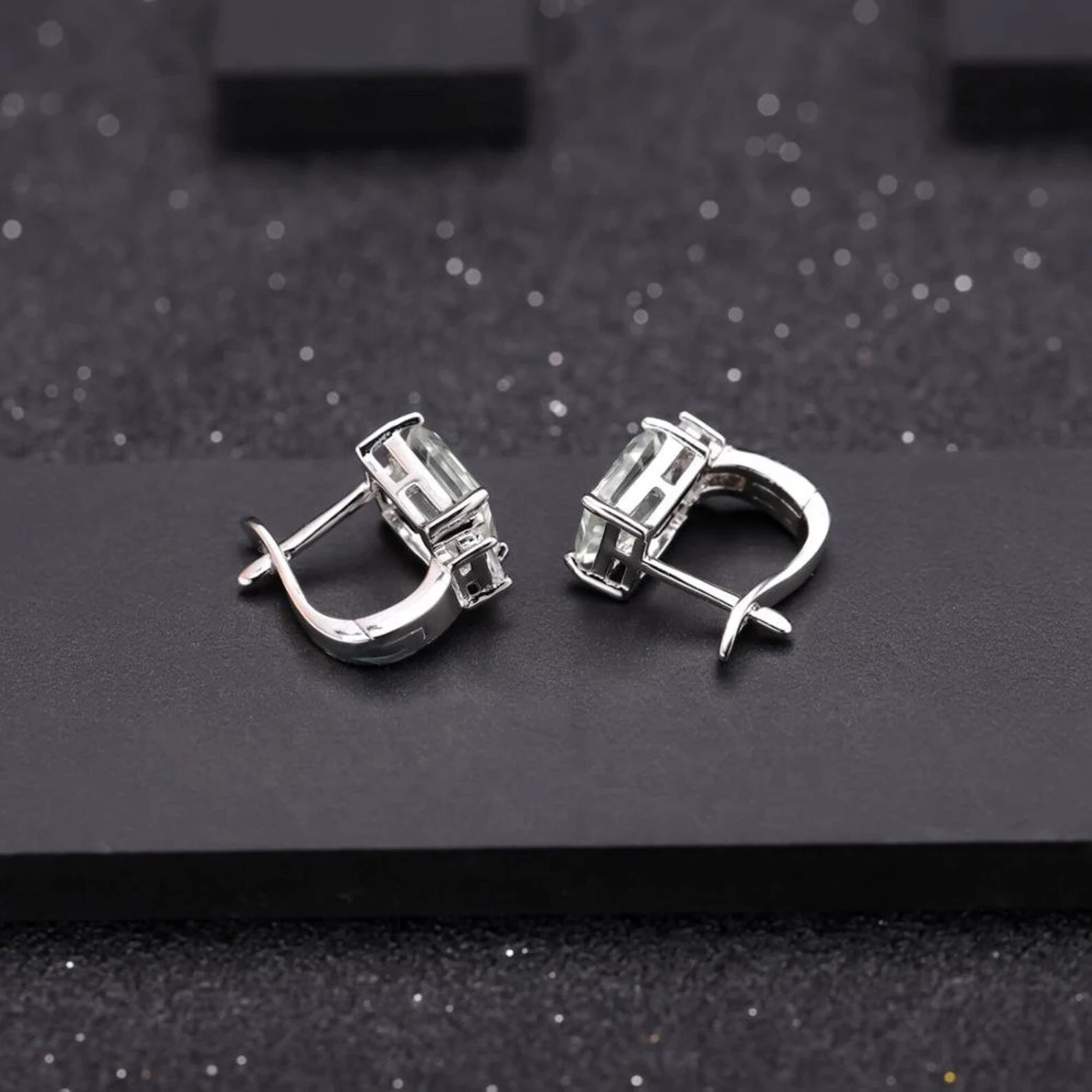 Natural 1.55CT Green Amethyst Sterling Silver English Lock Earrings