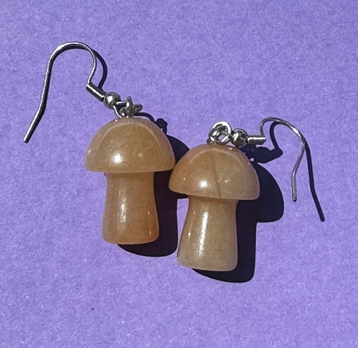 New Handmade Carved Mushroom Genuine Stone Earrings assorted Stones 1 3/4 inches