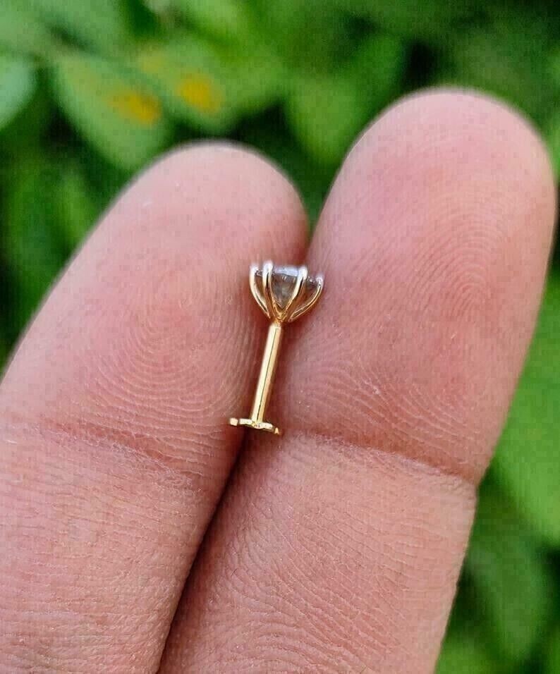 0.05 Ct Round Cut Real Diamond Women’s Nose Screw Piercing Pin 14Kt Yellow Gold