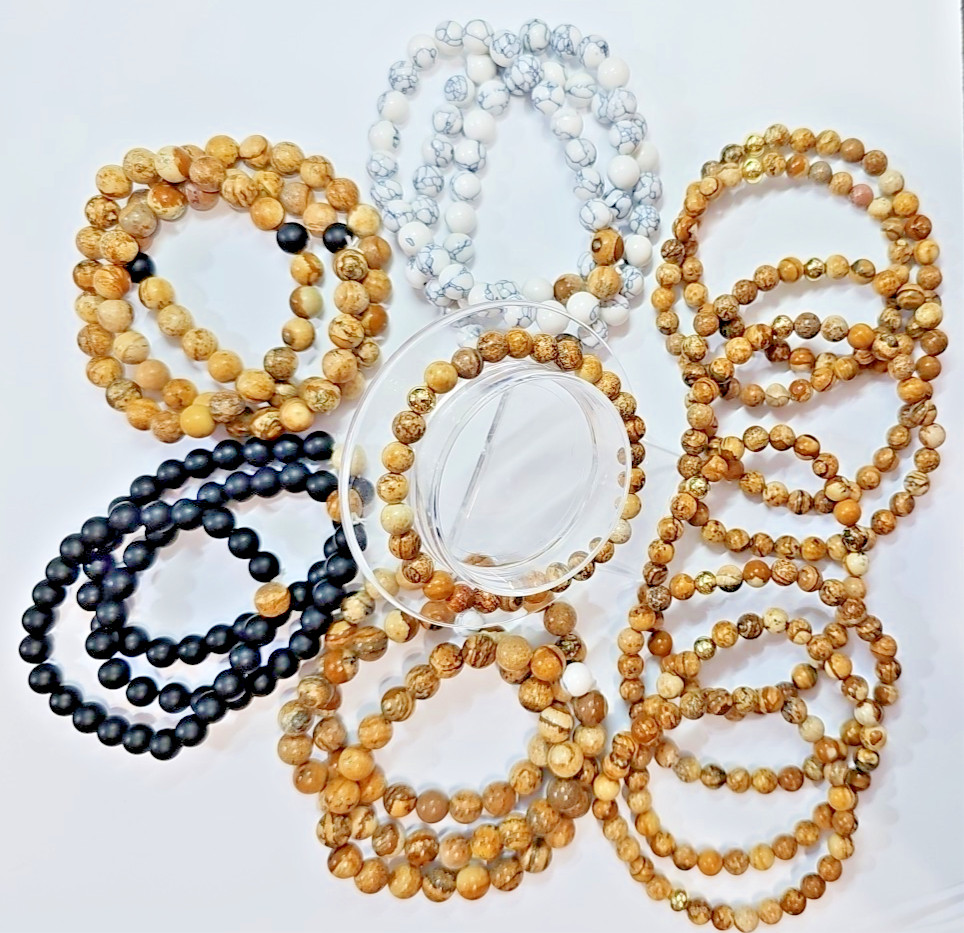Stretch Bracelet ~ Picture Jasper ~ White Howlite 8mm and 6mm Beads Mix & Match
