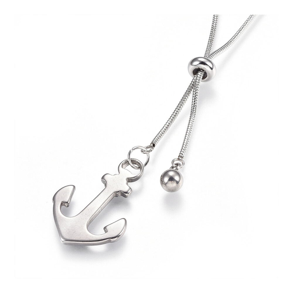 Adjustable Stainless Steel Necklace Slider Bead Anchor Pendant Silver 28″ A212