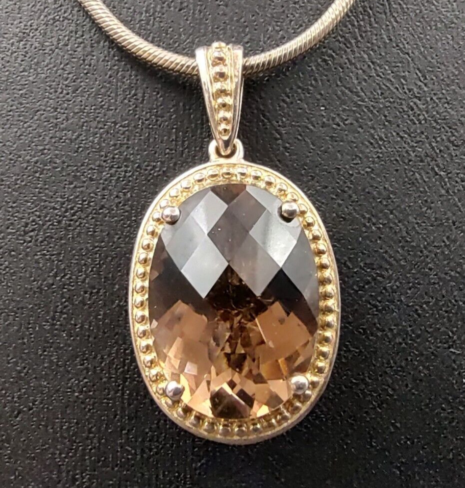 Michelle Albala Sterling Silver Smoky Quartz & Diamond Rev Pendant & Earrings