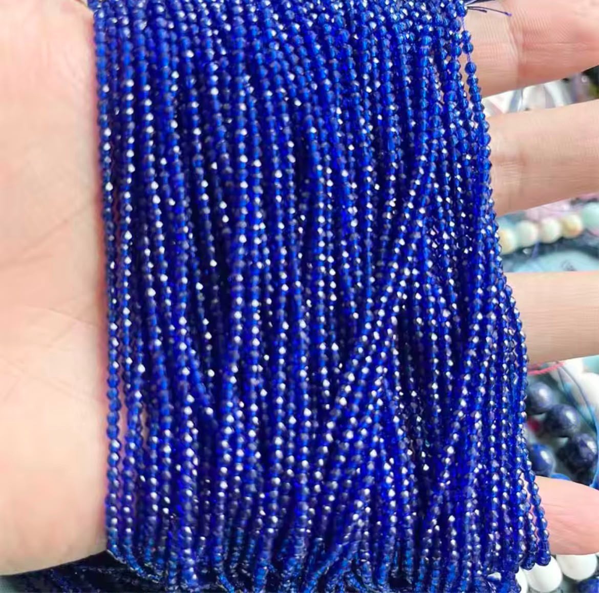 2mm Natural Blue Sapphire Spinel Necklace Faceted Healing Stone 35-55cm