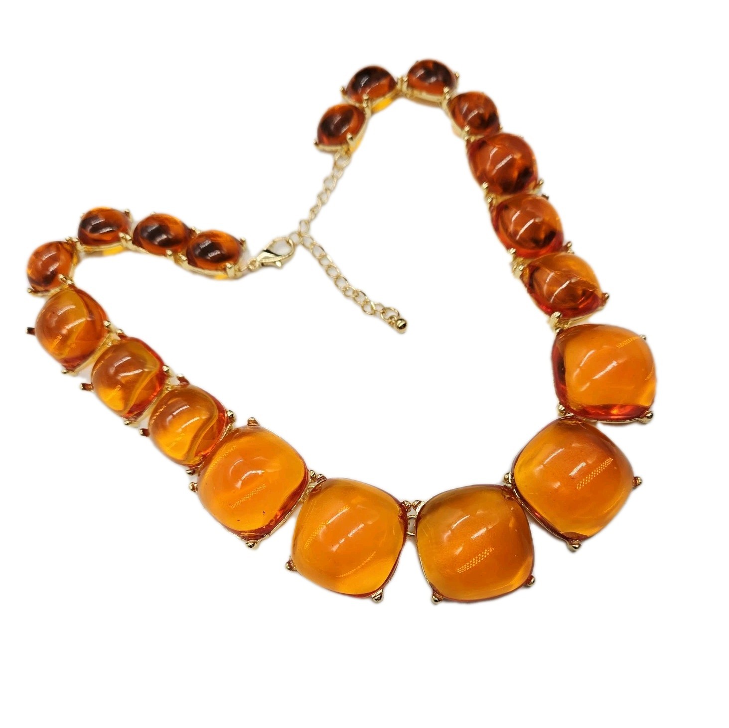 Gripoix Style Necklace Orange Cabochon Gold Tone Graduated Jelly Belly 18.5 in