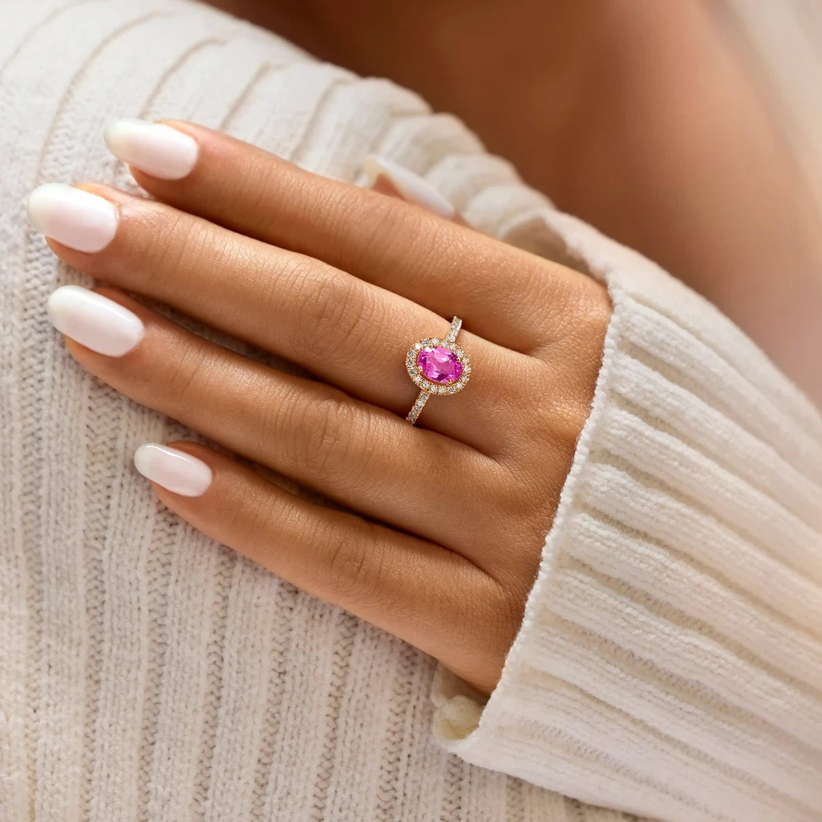 3.20 Ct Pink Sapphire & Diamond Engagement Ring Solid 14K Yellow Gold All 6 7