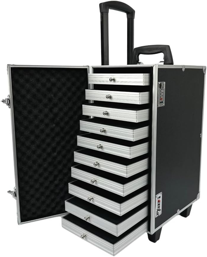 Rolling Jewelry Trolley Case with Drawers Sturdy Case for Travel and Vendor Show