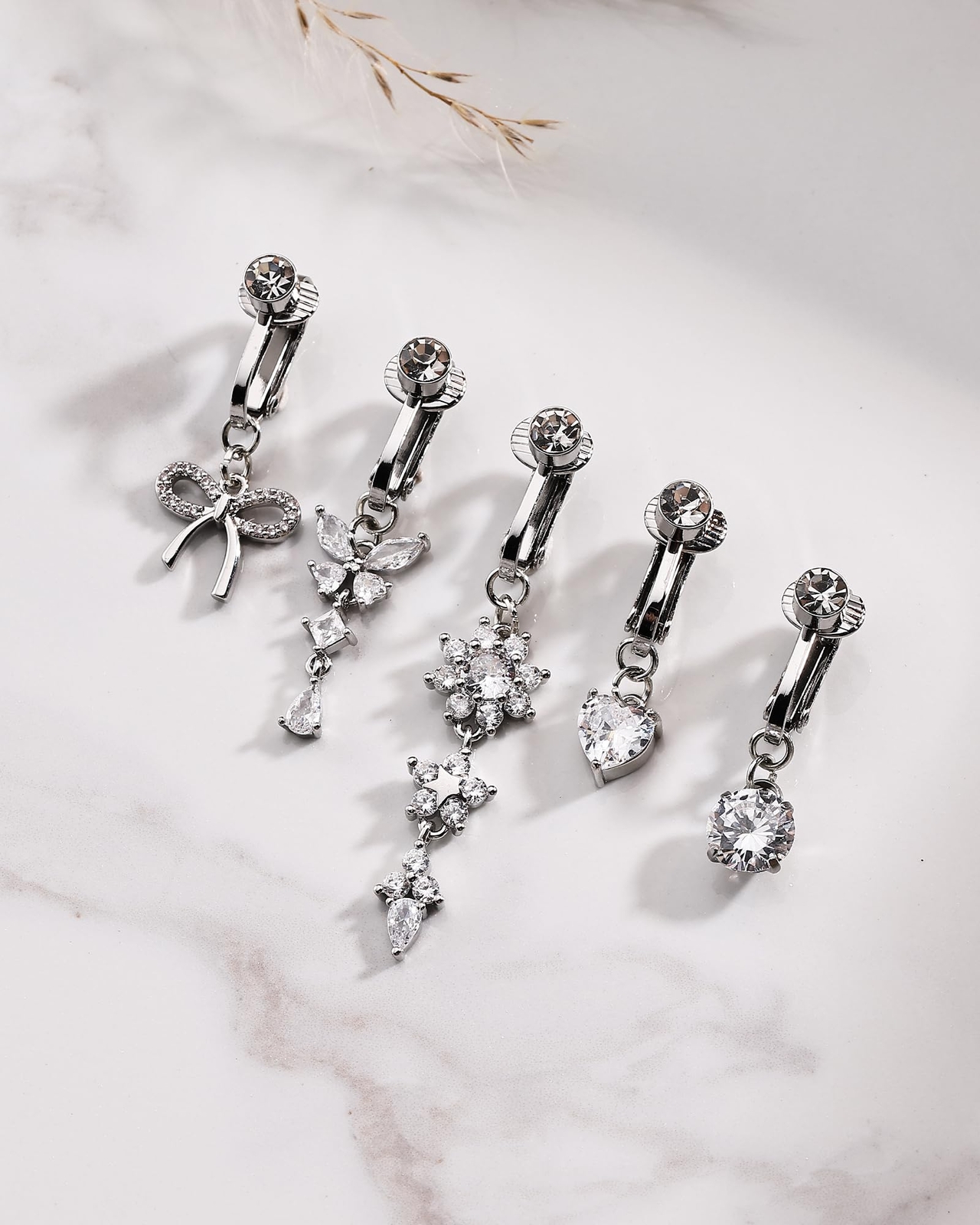 5 Pcs Fake Belly Clip On Dangle Belly Button Rings Faux Navel Ring for Women