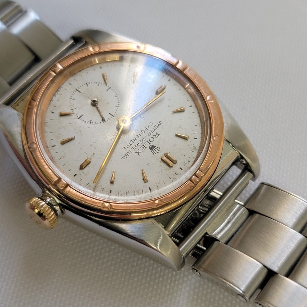 Rolex perpetual 3372 Rose Gold SS Men Rare 32mm 1940s Bubbleback Automatic RA750