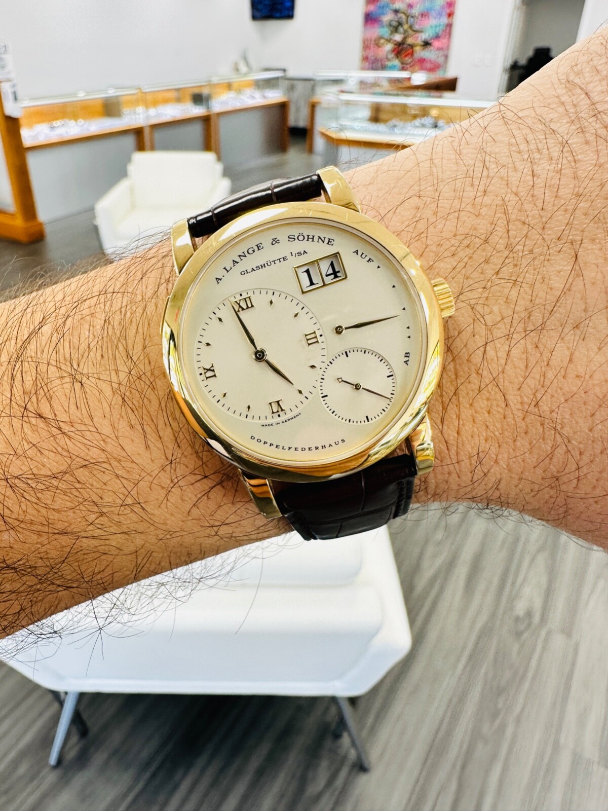 A. Lange & Sohne Lange 1 18K Yellow Gold 101.021 Manual Movement 38.5mm Watch