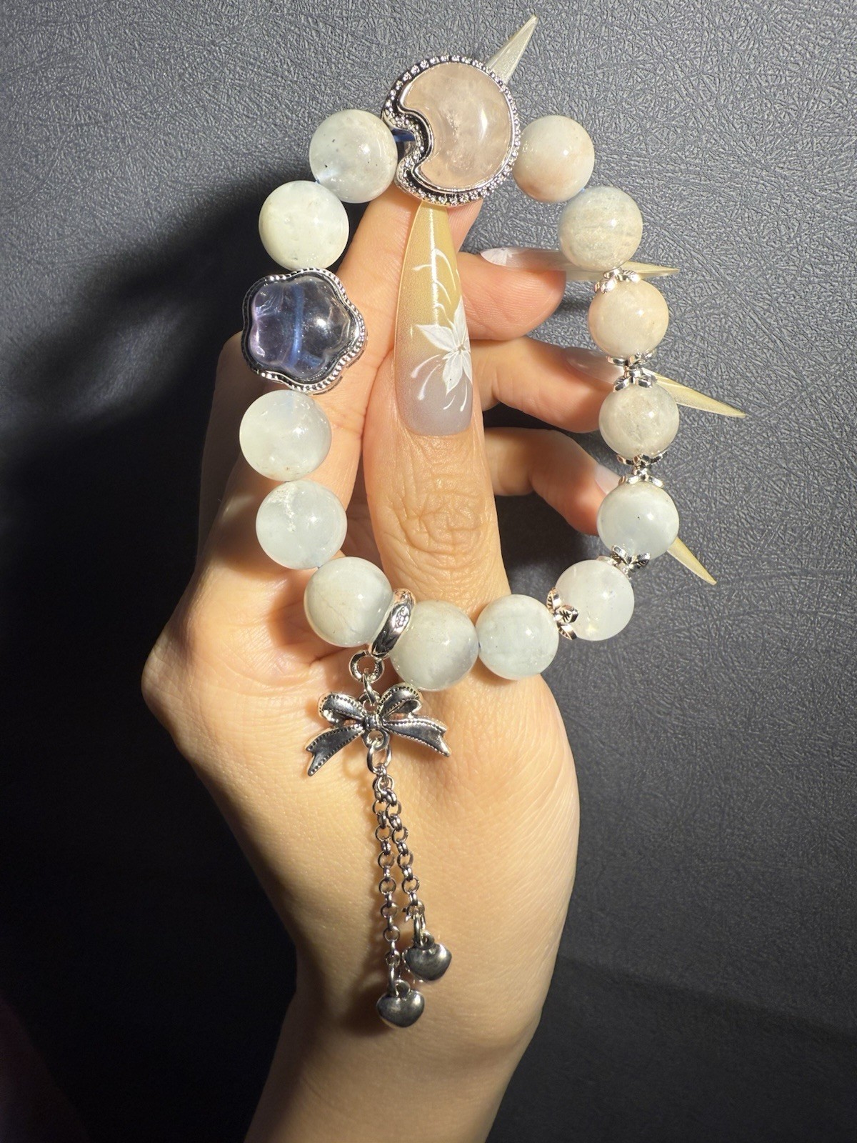 11.6mm Unqiue Natural Aquamarine with Rose Quartz，Fluorite Charm Bracelet