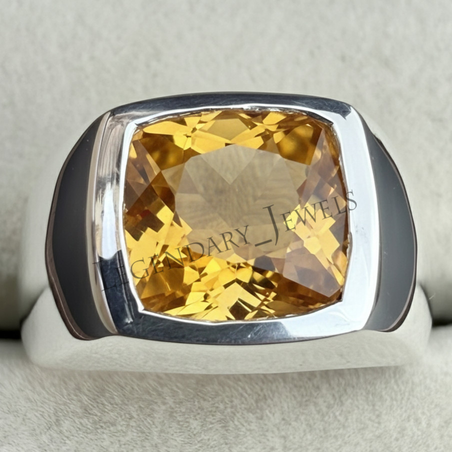Natural Citrine Gemstone Handmade Ring for Men’s 925 Sterling Silver Signet Ring