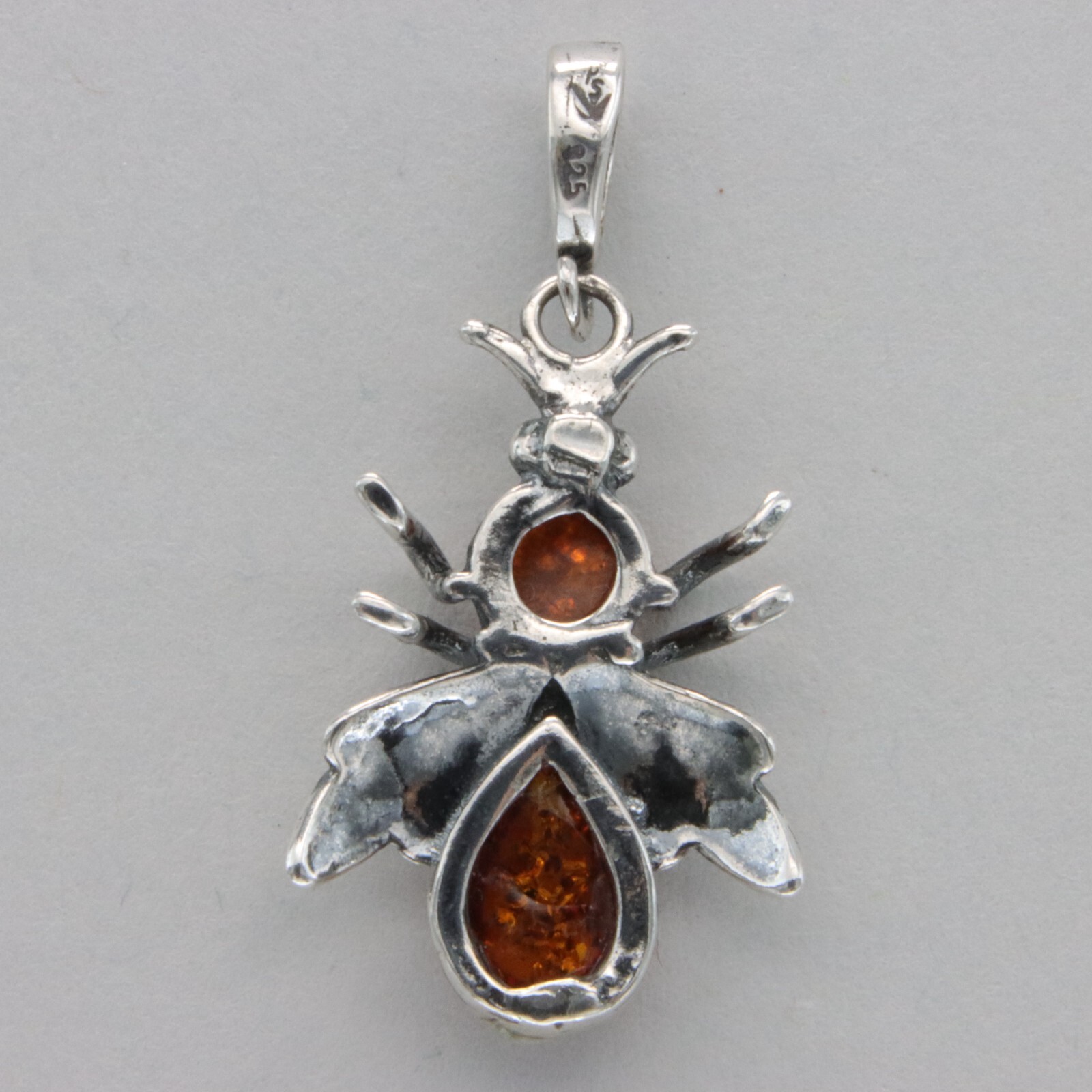 Cognac Brown BALTIC AMBER Bee Pendant in STERLING SILVER Natural Genuine #3301e