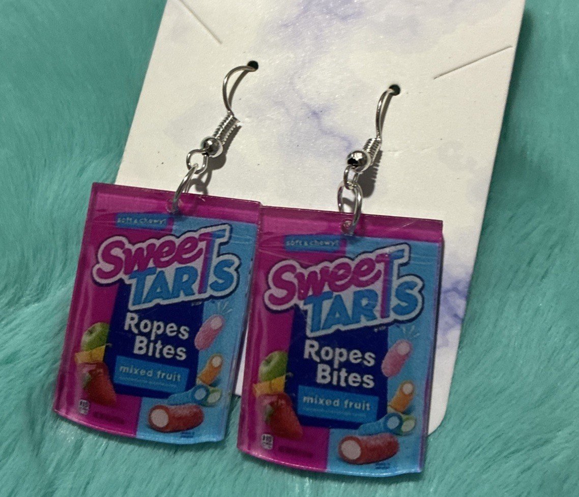 2D Flat Acrylic Sweet Tarts Ropes Bites Earrings. Cute, Festive, Snacks, Casual