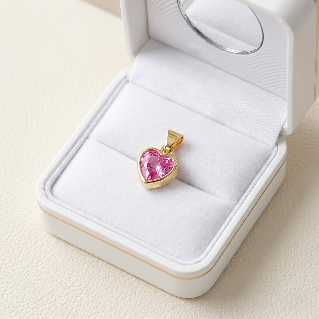 9k Solid Gold 3mm Pink Sapphire Heart Charm Pendant September Birthstone Jewelry