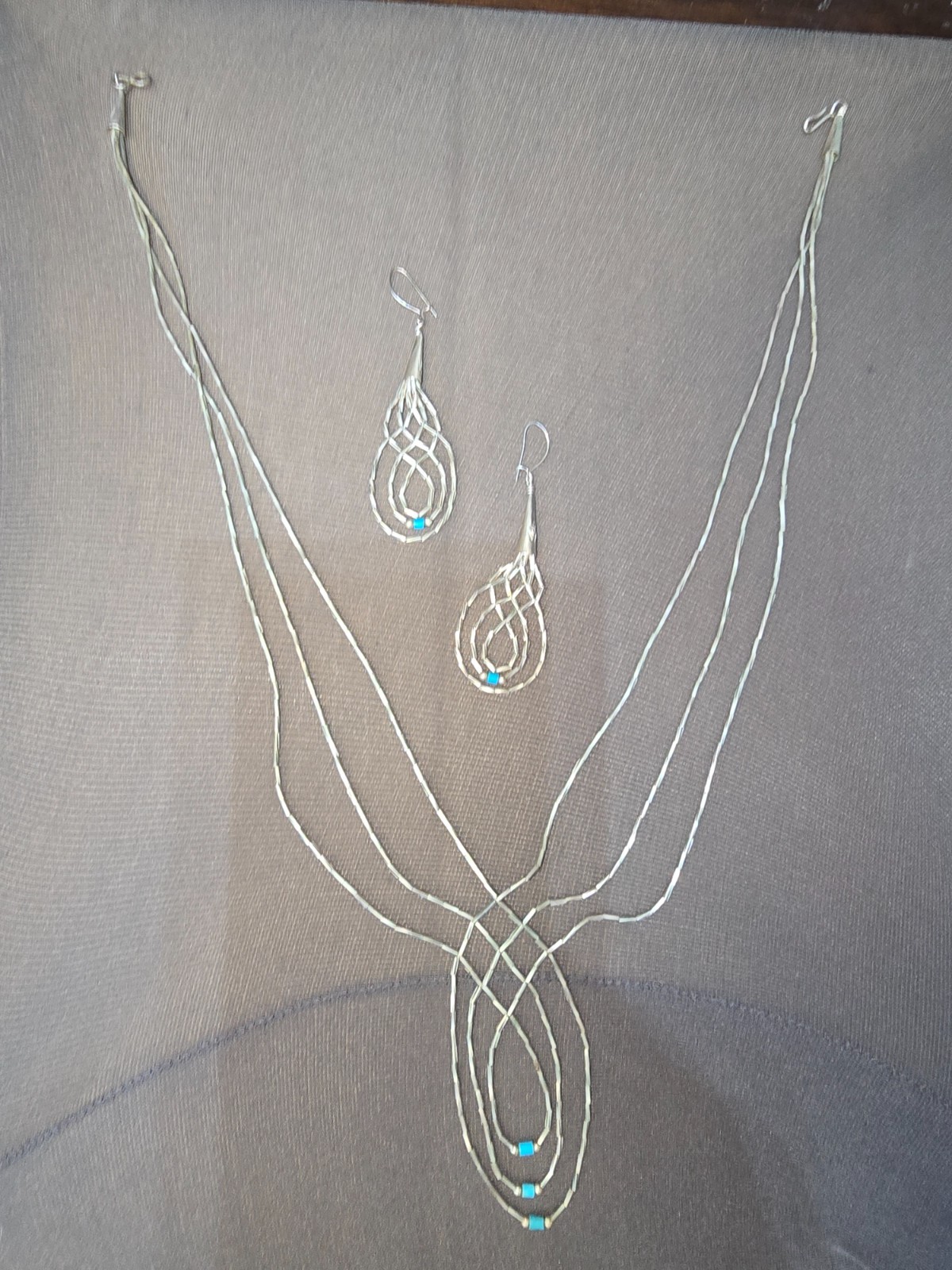 Vintage Liquid sterlng silver heishi turquoise bead weave jewelry set Excalibur