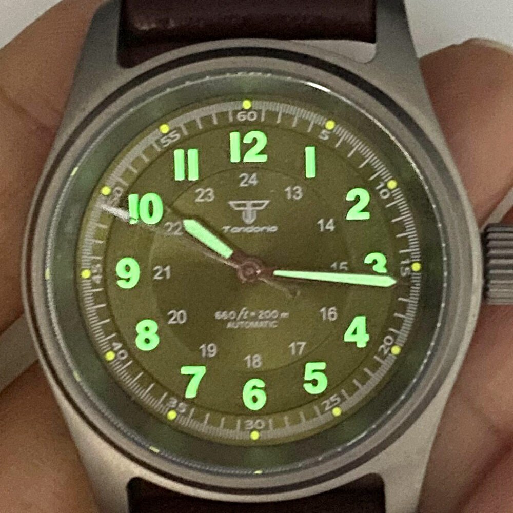 Tandorio 36mm Titanium Pilot Sapphire 200M Diver NH35 PT5000 Auto Men Watch Lume