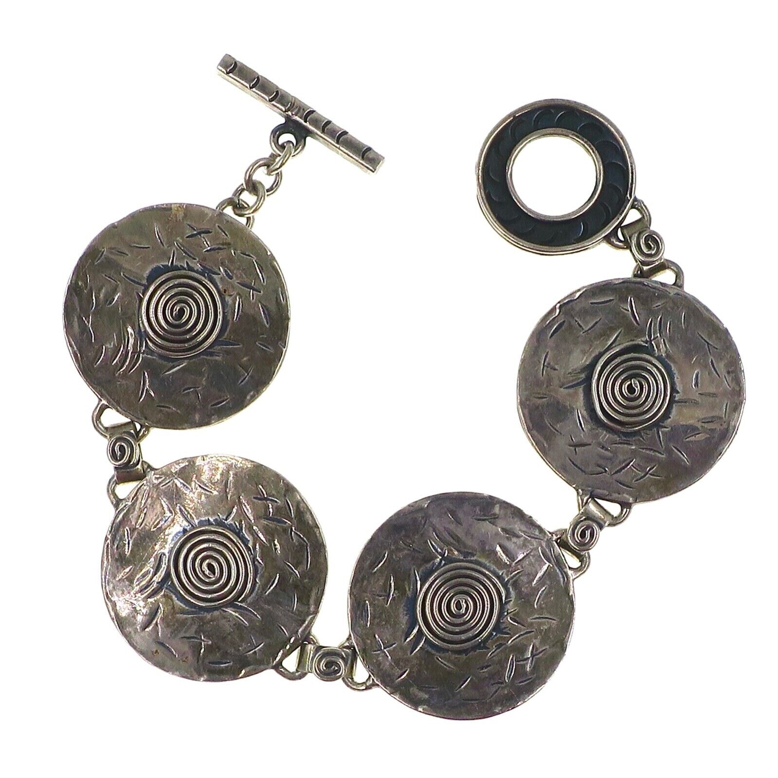 Hand Made Sterling Silver Artisans Spiral Bracelet 1-1/8″ Wide x 7-1/2″ Long