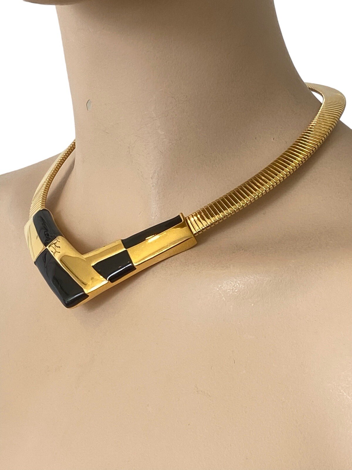 Vintage NAPIER Chunky 80s Black & Gold Tone Necklace Red Version is a BOOK PIECE