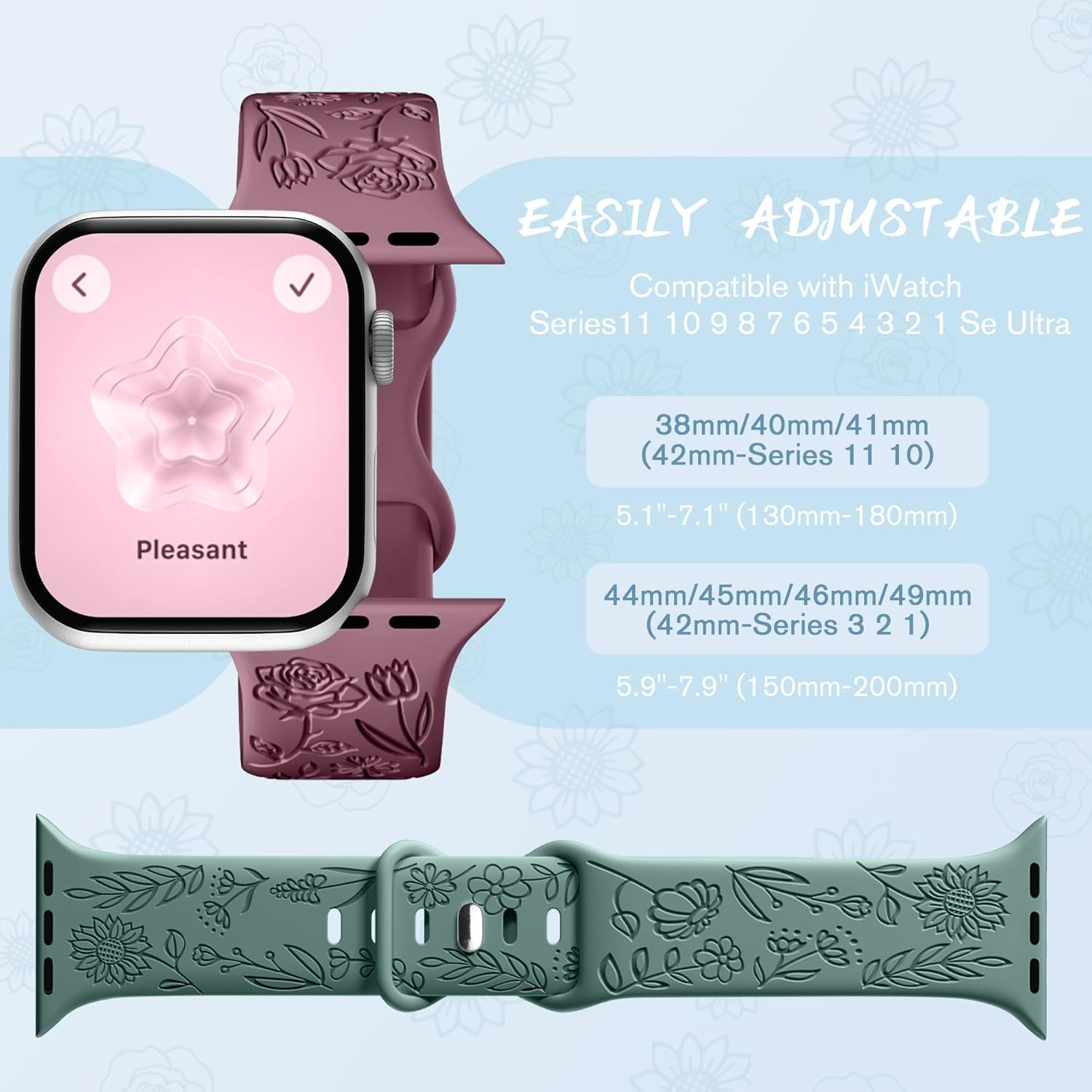 6 Pack Floral Engraved Bands Compatible with Apple Watch Bands 40Mm 41Mm 42Mm 38