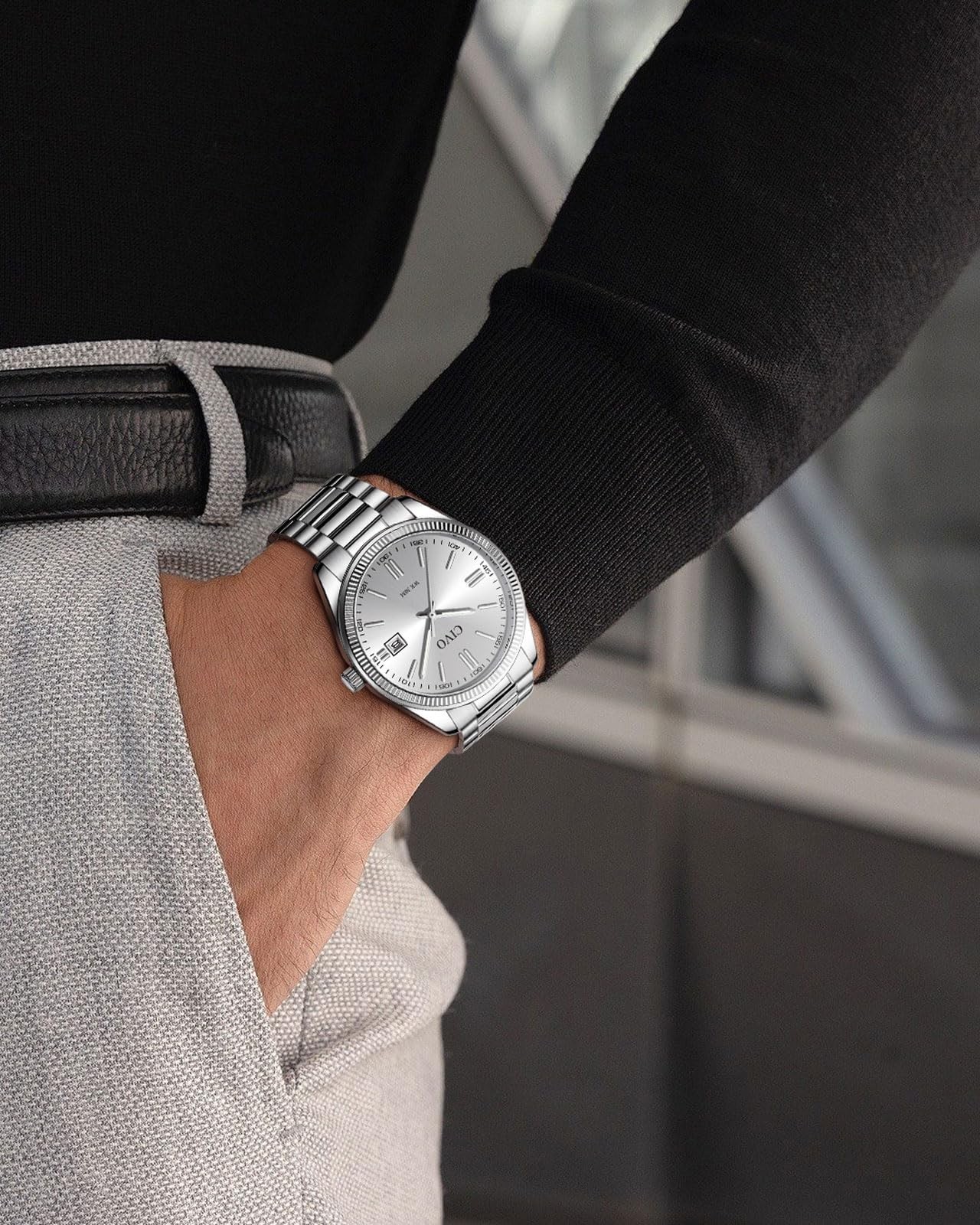 Stylish Men’s Analog Watch – Easy-to-Read Date Display, Stainless Steel Dress Wa