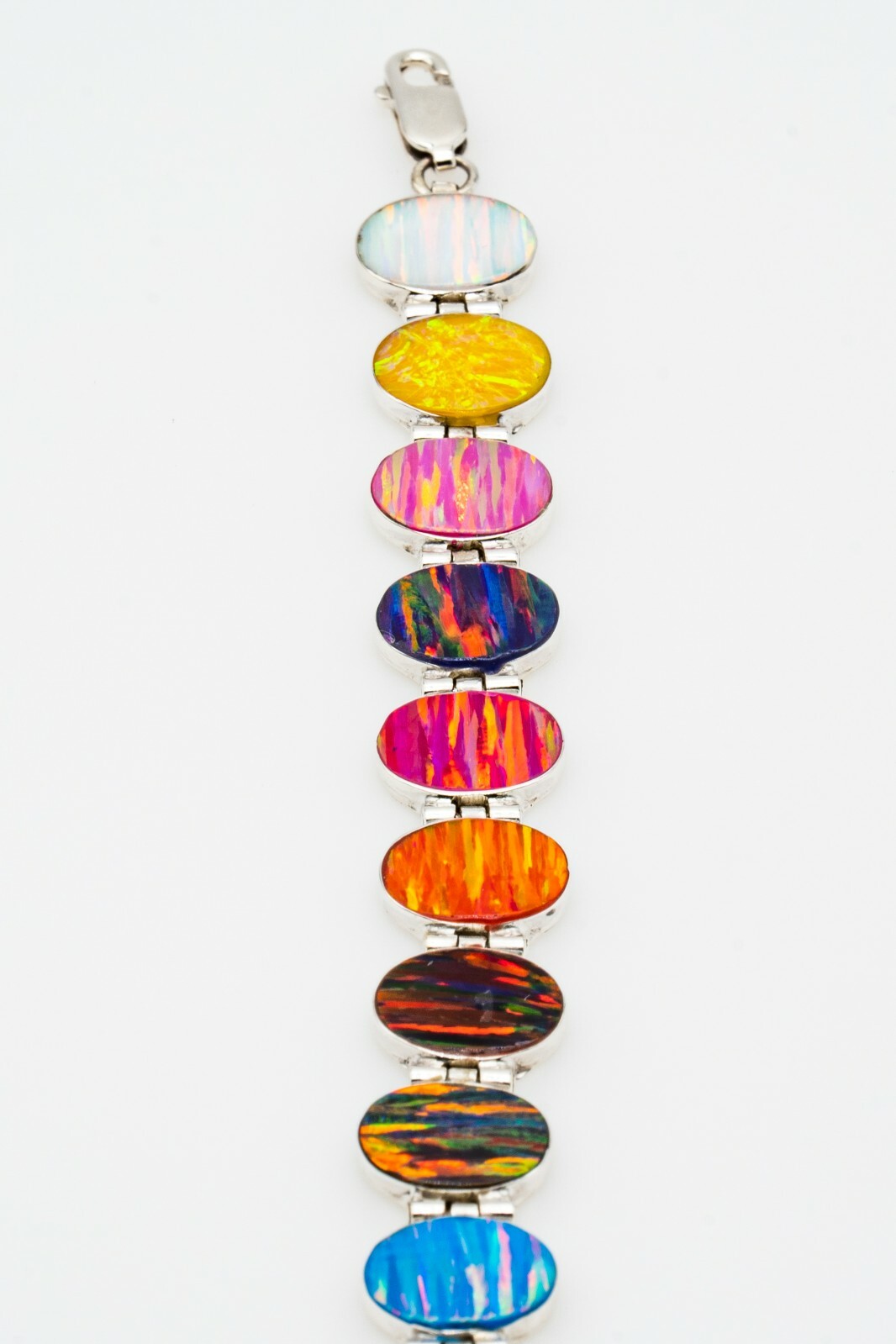 Fire Opal Bracelet Multicolor Ovals 950 Sterling Silver Jewelry Rainbow