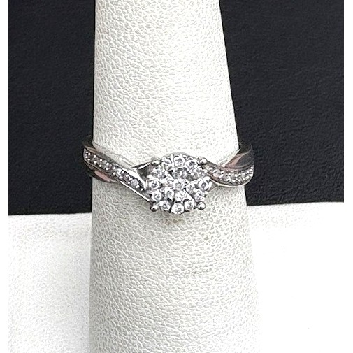 925 STERLING SILVER AND NATURAL 0.2 CARAT DIAMOND ENGAGEMENT RING SIZE 6.25 SKY